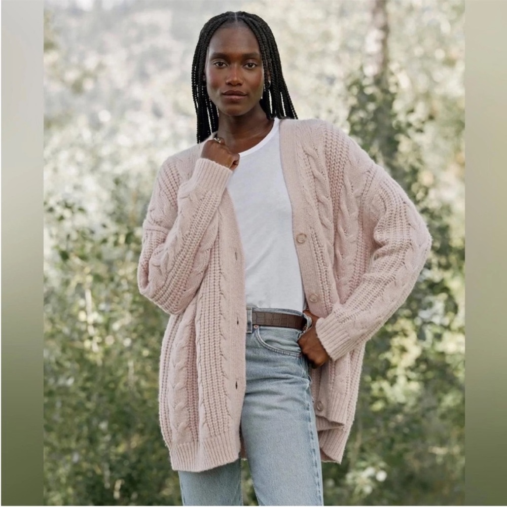 Jenni Kayne Cable Knit Blush Pink Alpaca Wool Cocoon Cardigan Size XS